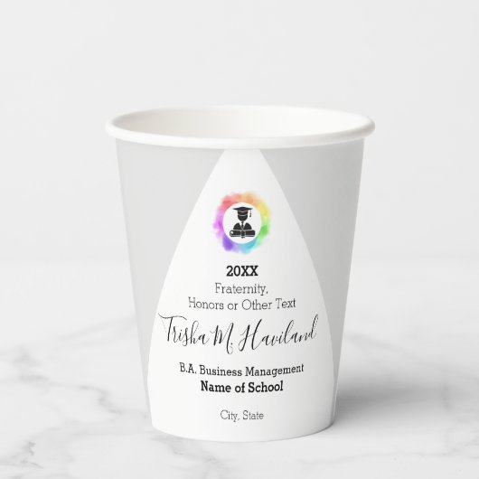 Afstuderen papier bekeert lichte grijze en witte H Papieren Bekers (Achterkant)