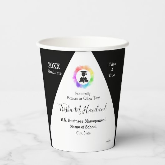 Afstuderen papierbekertjes - HAMbyWhiteGlove Paper Papieren Bekers (Achterkant)