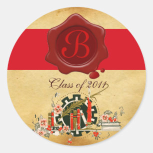 AFSTUDEREN PARCHMENT EN RODE WAX SEAL MONOGRAM RONDE STICKER