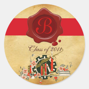 AFSTUDEREN PARCHMENT EN RODE WAX SEAL MONOGRAM RONDE STICKER