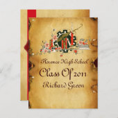 AFSTUDEREN PARCHMENT EN RODE WAX SEAL MONOGRAM UITNODIGING BRIEFKAART (Voorkant / Achterkant)