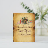 AFSTUDEREN PARCHMENT EN RODE WAX SEAL MONOGRAM UITNODIGING BRIEFKAART (Staand voorkant)