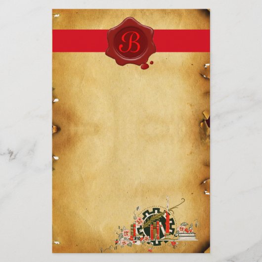 AFSTUDEREN PARCHMENT RED WAX SEAL MONOGRAM BRIEFPAPIER (Voorkant)
