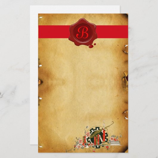 AFSTUDEREN PARCHMENT RED WAX SEAL MONOGRAM BRIEFPAPIER (Voorkant / Achterkant)
