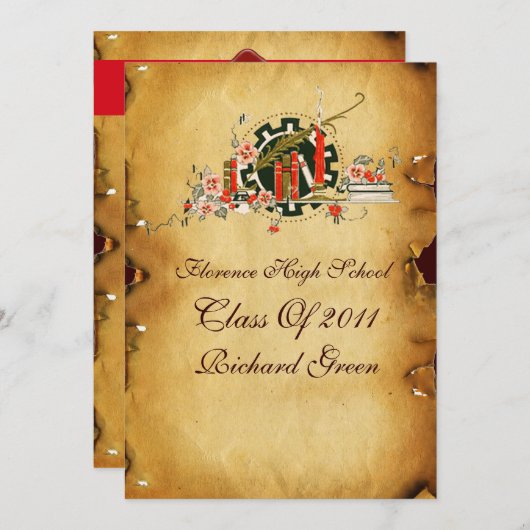 AFSTUDEREN PARCHMENT RED WAX SEAL MONOGRAM Felt Kaart (Voorkant / Achterkant)