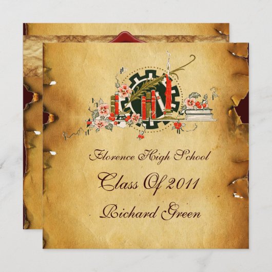 AFSTUDEREN PARCHMENT RED WAX SEAL MONOGRAM Felt Kaart (Voorkant / Achterkant)