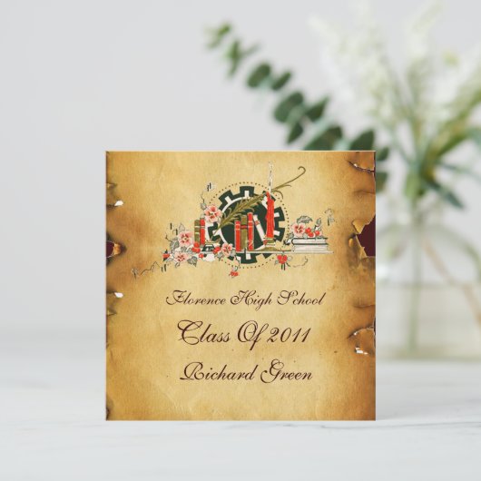 AFSTUDEREN PARCHMENT RED WAX SEAL MONOGRAM Felt Kaart (Staand voorkant)