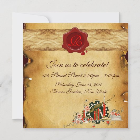 AFSTUDEREN PARCHMENT RED WAX SEAL MONOGRAM Felt Kaart (Achterkant)