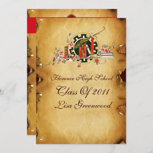 AFSTUDEREN PARCHMENT RED WAX SEAL MONOGRAM Felt Kaart (Voorkant / Achterkant)