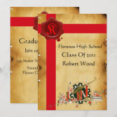 AFSTUDEREN PARCHMENT, Red Wax Seal Monogram Invita Kaart (Voorkant / Achterkant)