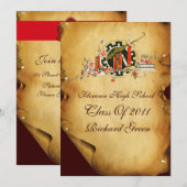 AFSTUDEREN PARCHMENT RED WAX SEAL MONOGRAM INVITE KAART (Voorkant / Achterkant)