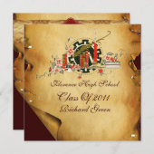 AFSTUDEREN PARCHMENT RED WAX SEAL MONOGRAM nodigt Kaart (Voorkant / Achterkant)