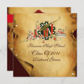 AFSTUDEREN PARCHMENT RED WAX SEAL MONOGRAM nodigt Kaart (Voorkant / Achterkant)