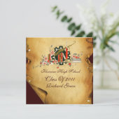 AFSTUDEREN PARCHMENT RED WAX SEAL MONOGRAM nodigt Kaart (Staand voorkant)