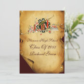 AFSTUDEREN PARCHMENT RED WAX SEAL MONOGRAM nodigt Kaart (Staand voorkant)