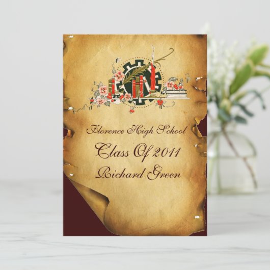 AFSTUDEREN PARCHMENT RED WAX SEAL MONOGRAM nodigt  Kaart (Staand voorkant)