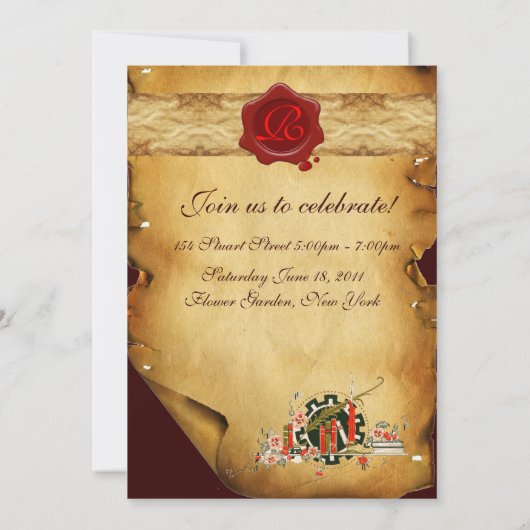 AFSTUDEREN PARCHMENT RED WAX SEAL MONOGRAM nodigt  Kaart (Achterkant)