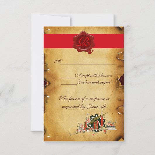 AFSTUDEREN PARCHMENT RED WAX SEAL MONOGRAM RSVP KAART (Achterkant)
