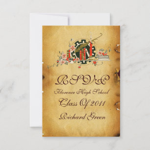 AFSTUDEREN PARCHMENT RED WAX SEAL MONOGRAM RSVP KAART