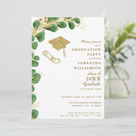 Afstuderen partij Elegant Faux Gold Floral Afstude Kaart (Staand voorkant)