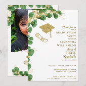 Afstuderen partij Elegant Faux Gold Floral Afstude Kaart (Voorkant / Achterkant)