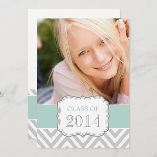 AFSTUDEREN PARTIJ INVITE | MINT GROEN, GRAY CHEVRO KAART (Voorkant / Achterkant)