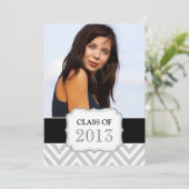 AFSTUDEREN PARTIJ INVITE | ZWARTE, GRAY CHEVRON KAART (Staand voorkant)