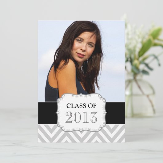 AFSTUDEREN PARTIJ INVITE | ZWARTE, GRAY CHEVRON KAART (Staand voorkant)