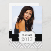 AFSTUDEREN PARTIJ INVITE | ZWARTE, GRAY CHEVRON KAART (Voorkant / Achterkant)