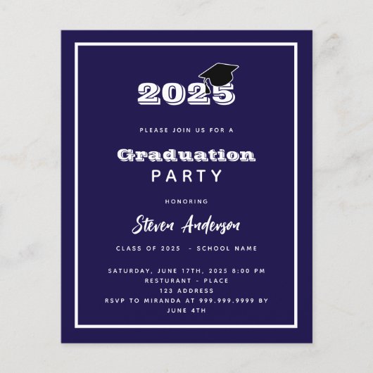 Afstuderen Party blauw wit 2025 uitnodiging (Voorkant)