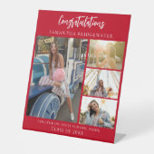 Afstuderen Party Foto's Rood Afstuderen 2025 Reclamebord Met Voetstuk (Voorkant)