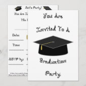 Afstuderen Party Invitation Black School Pet Kaart (Voorkant / Achterkant)