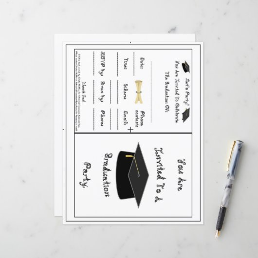 Afstuderen Party Invitation Black School Pet Paper (Voorkant / Achterkant in situ)