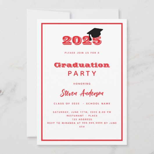 Afstuderen Party rood wit 2025 Kaart (Voorkant)