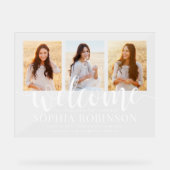 Afstuderen Party Script Welkom & 3 Fotocollage Acryl Bord (Voorkant)