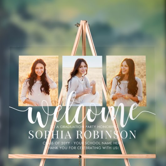 Afstuderen Party Script Welkom & 3 Fotocollage Acryl Bord (Neutraal)