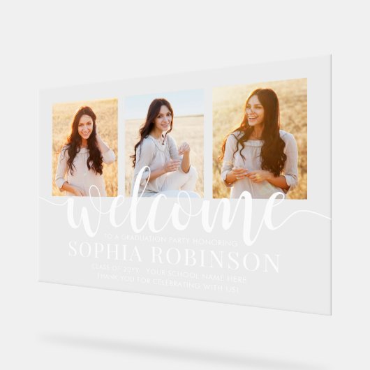 Afstuderen Party Script Welkom & 3 Fotocollage Acryl Bord (Hoek)