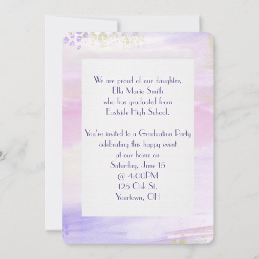 afstuderen pastelpurplewaterkleur met geslit lijst kaart (Achterkant)