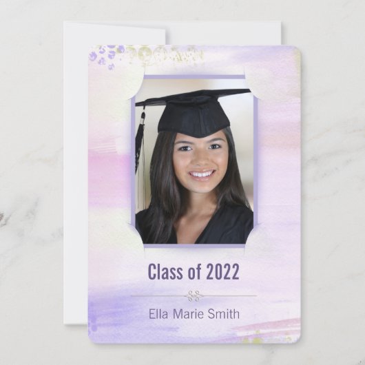 afstuderen pastelpurplewaterkleur met geslit lijst kaart (Voorkant)