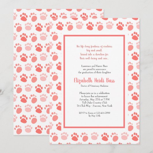 Afstuderen Paw Prints Veterinary School Kaart (Voorkant / Achterkant)