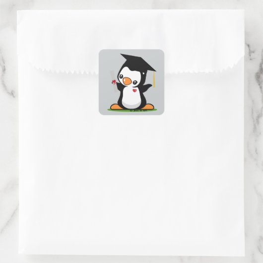 Afstuderen Penguin Vierkante Sticker (Tas)