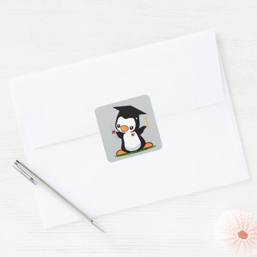 Afstuderen Penguin Vierkante Sticker (Envelop)