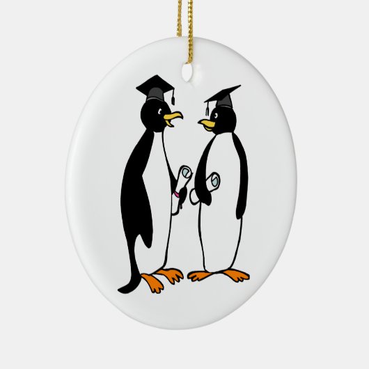 Afstuderen Penguins Cartoon Keramisch Ornament (Rechts)