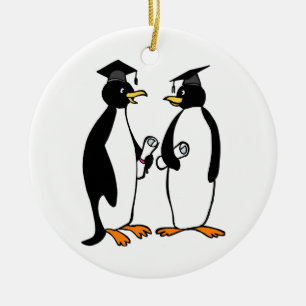 Afstuderen Penguins Cartoon Keramisch Ornament