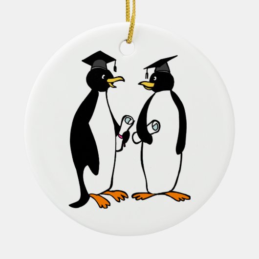 Afstuderen Penguins Cartoon Keramisch Ornament (Voorkant)
