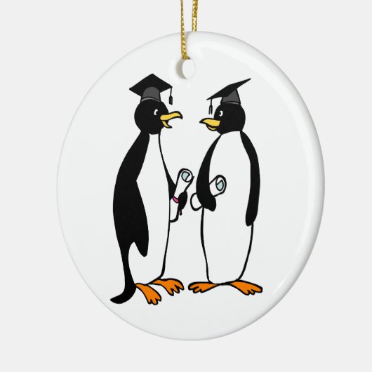 Afstuderen Penguins Cartoon Keramisch Ornament (Links)