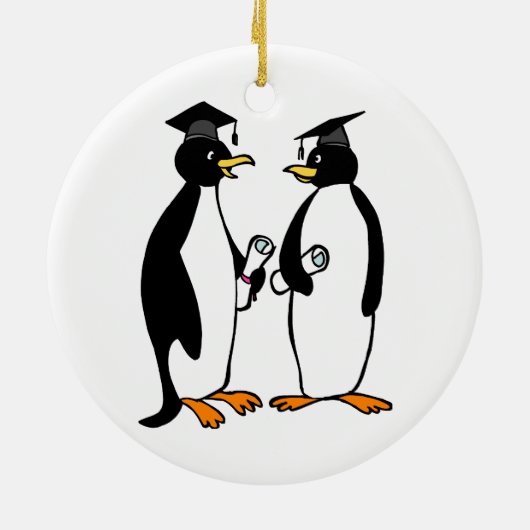 Afstuderen Penguins Cartoon Keramisch Ornament (Achterkant)