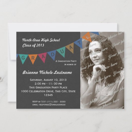 Afstuderen Pennant Flag Banner met foto Kaart (Voorkant)