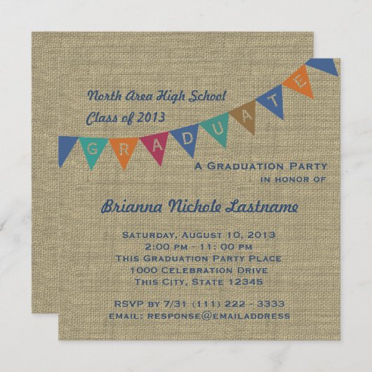 Afstuderen Pennant Flag en Burlap Kaart (Voorkant / Achterkant)