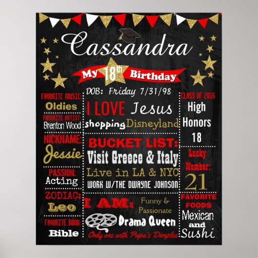 Afstuderen pet 18e verjaardagskaarbord poster (Voorkant)